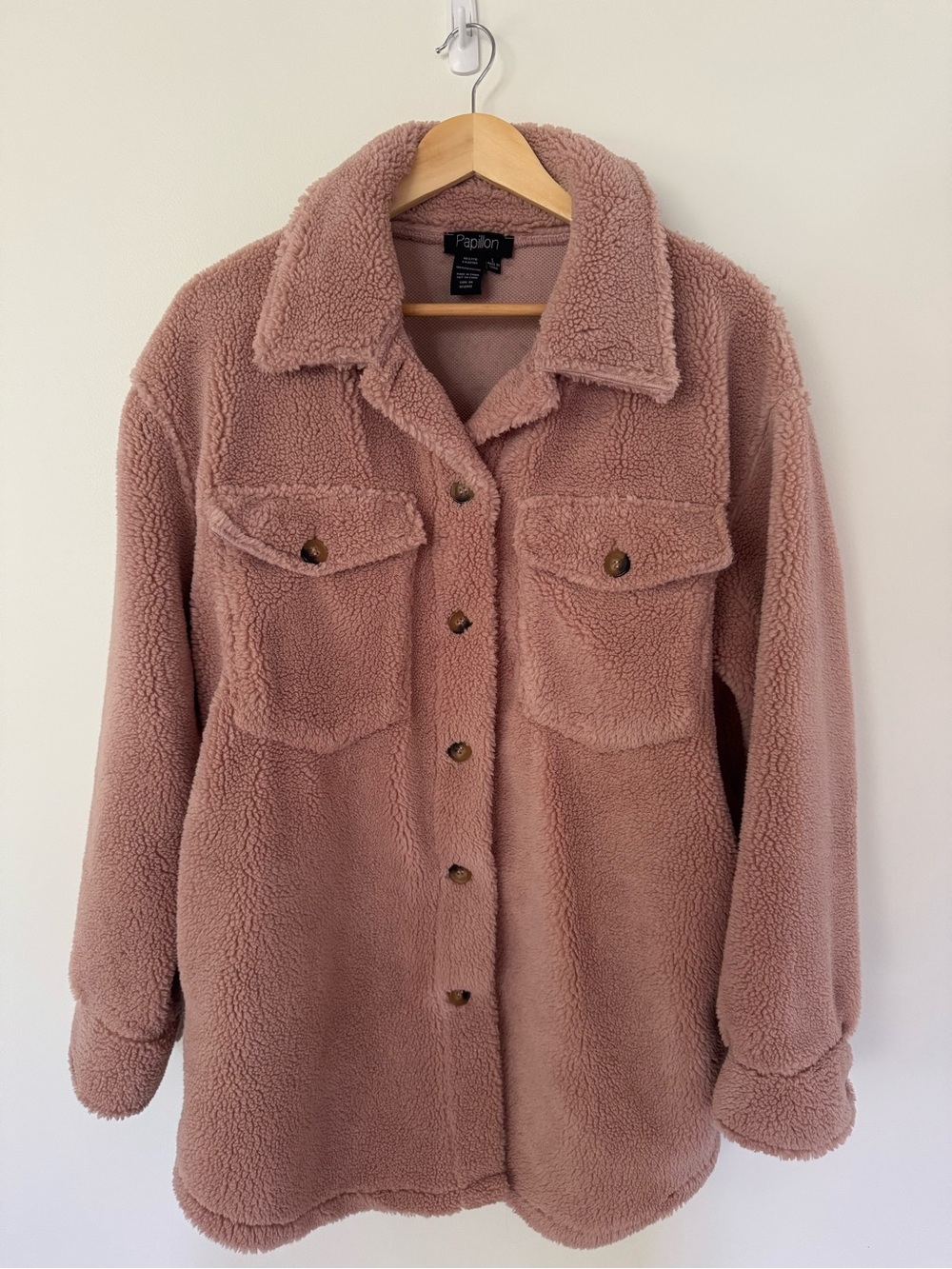 Papillon Plush Sherpa Shacket in Dusty Rose